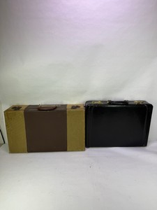 Vintage Brown & Tan Suitcase and Black Attache Briefcase with Combination Locks