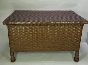 Brown Wicker Style Lift-Top Storage Trunk Chest with Raised Legs