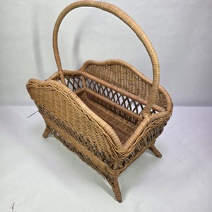 Woven Wicker Rattan Magazine Basket with Arched Handle and Raised Feet