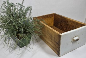 Wooden Drawer Planter with Artificial Greenery & Blue Floral Arrangement