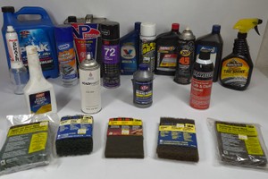 Assorted Automotive Fluids, Sprays, Cleaners & 3M Abrasive Pads  Valvoline, Gumout, STP, Zep