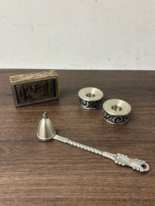 Pewter Norway Spoon, Candle Holders & Matchbox Mixed Lot