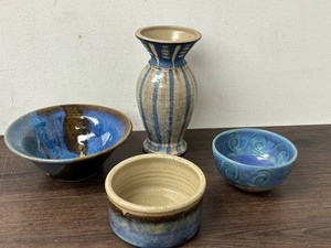 Handmade Ceramic Pottery Vase & Bowls - 4pc
