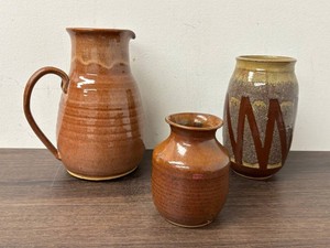 Glazed Ceramic Pitcher & Decorative Vases (Lot of 3)