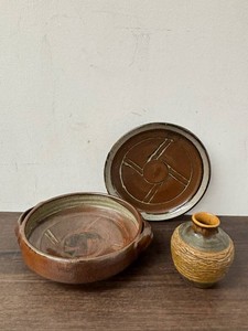 Handmade Studio Pottery Serving Bowl, Plate & Bud Vase Mixed Lot