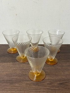 Spiral Ribbed Amber-Base Glasses (Lot of 6)
