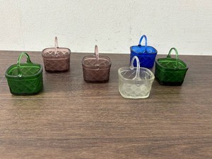 Colored Glass Basket Set - Diamond Pattern (Lot of 6)