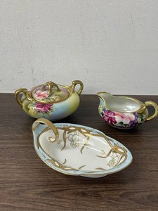 Hand-Painted German Porcelain Tureen, Gravy Boat & Platter Mixed Lot
