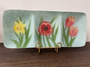 Hand-Painted Floral Divided Serving Dish With Display Stand