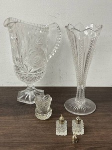 Clear Cut Crystal Pitcher, Vase & Tableware Mixed Lot