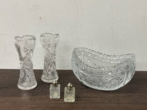 5-Piece Cut Glass Vases, Bowl & Shakers Mixed Lot