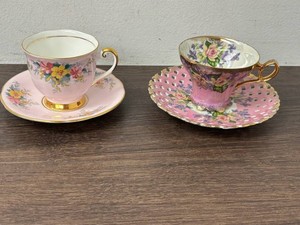Royal Windsor Bone China Floral Teacup & Saucer Sets (Lot of 2)