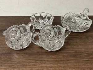 Cut Glass Creamers, Bowl & Handled Serving Dish (Lot of 4)