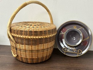 Woven Lidded Basket & Handmade Ceramic Plate and Bowl Mixed Lot