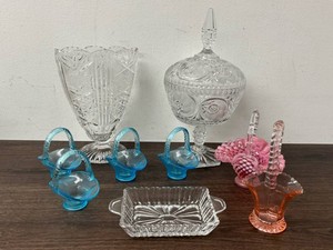 Pressed Glass Baskets, Vase & Serving Dishes Mixed Lot