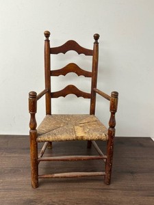 Wooden Ladder-Back Armchair With Woven Rush Seat