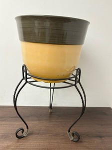 Two-Tone Planter With Decorative Wrought-Iron Stand