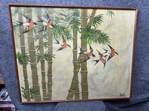 Framed Reynolds 19 Bamboo and Birds Artwork