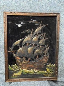 Framed Textured Sailing Ship Maritime Wall Artwork