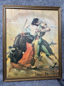 Framed Signed Equestrian Painting on Canvas