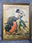 Framed Signed Equestrian Painting on Canvas