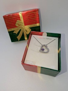 Sterling Silver Amethyst Open Heart Pendant Necklace  18 Chain & Gift Box, 2.9 grams