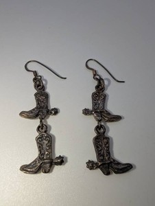 Vintage 925 Sterling Silver Western Cowboy Boot & Spur Double-Dangle Earrings  6.3 Grams