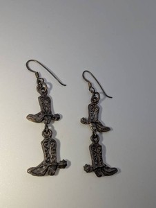 Vintage 925 Sterling Silver Western Cowboy Boot & Spur Double-Dangle Earrings – 6.3 Grams