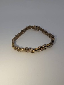Vintage Italian 925 Sterling Silver Gold Plated X & Oval Link Bracelet  13.5 Grams, Size 7.5