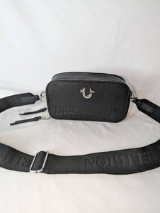 True Religion Black Double-Zip Camera Crossbody Bag  Logo Strap