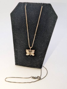 Vintage Sterling Silver Butterfly Pendant with Chain  Mother of Pearl Inlay  3.3 Grams