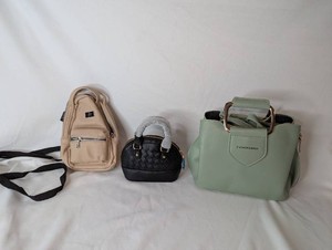 New 3-Piece Handbag Lot  Mint Green Tote, Black Mini Satchel & Beige Mini Backpack