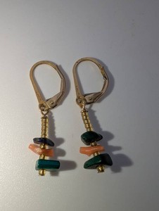Multicolor Stone-Chip 14K GF Dangle Earrings with Leverbacks  1.4 Grams