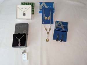 Avon & Crystal Costume Jewelry Lot  Cameo Set, Amber-Tone Set, Multicolor Earrings & Pink Swarovski Pendant