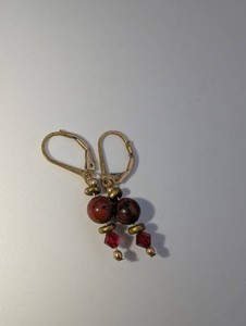 Red & Black Beaded Dangle Earrings with 14k Gold-Filled Leverback Ear Wires  2.1 Grams