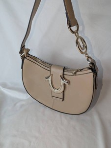 True Religion Taupe Shoulder Bag with Oversized Horseshoe Logo & Gold-Tone Hardware
