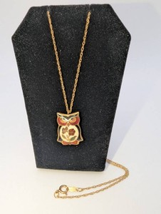 Colorful Enamel Owl Pendant Necklace with 14K Gold-Filled Chain  Floral & Butterfly Design  5.0g