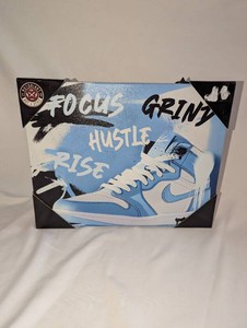 Notoriart Blue & White High-Top Sneaker Canvas Wall Art  Focus, Grind, Hustle, Rise