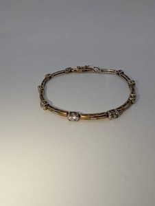 Gold Plated 925 Sterling Silver Cubic Zirconia Bar-Link Bracelet  10.0 Grams