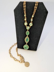 Givenchy Green Faceted Stone Y-Drop Necklace  Gold-Tone Double Chain