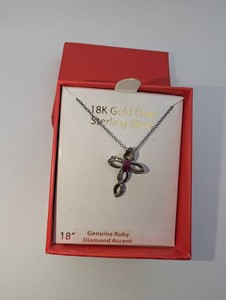 Ruby & Diamond Accent Cross Necklace  18K Gold Over Sterling Silver, 18