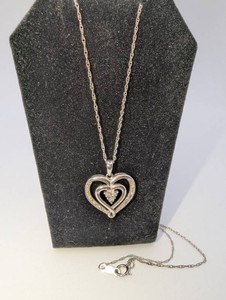 Sterling Silver Double Heart Pendant Necklace With Clear Stones  3.1 Grams