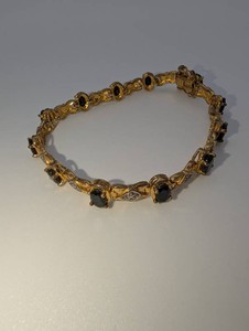 Vintage Gold-Plated 925 Sterling Silver Black & Clear Stone Tennis Bracelet  14.1 Grams