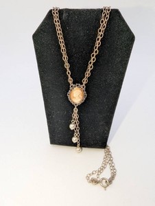 Antique Sterling Silver Cameo Necklace With Pearl-Like Drops  4.5 Grams