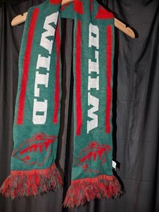 Minnesota Wild Knit Fringe Scarf  Green, Red & White