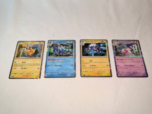 4 Pokmon Holo Cards  Pikachu, Quaquaval, Toxtricity & Tinkaton