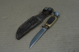 German 7 Fixed Blade Hunting Knife with Remington Leather Sheath