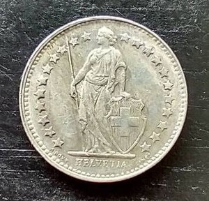 1944 Switzerland Silver 12 Franc
