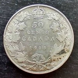 1919 Canada Silver 50 Cent Coin