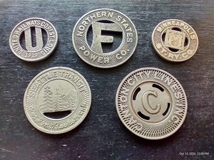 (5) Vintage Transit Tokens - Seattle, Minneapolis, Etc